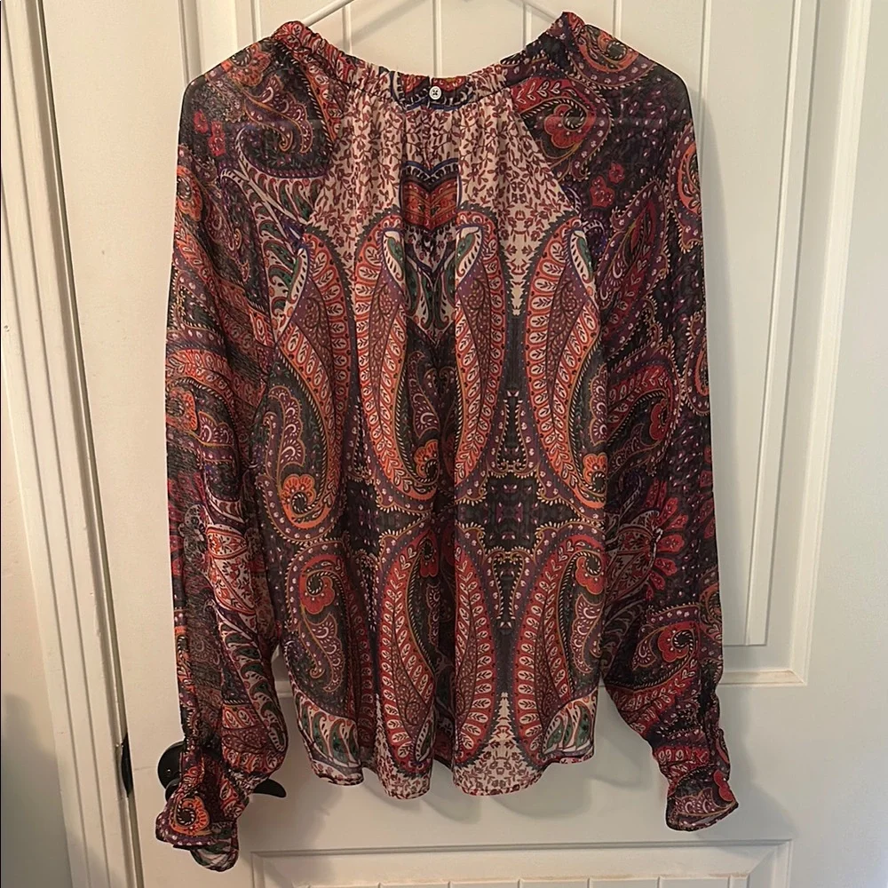 LOFT Relaxed Ruffled Red and Black Blouse - Picture 3 of 6